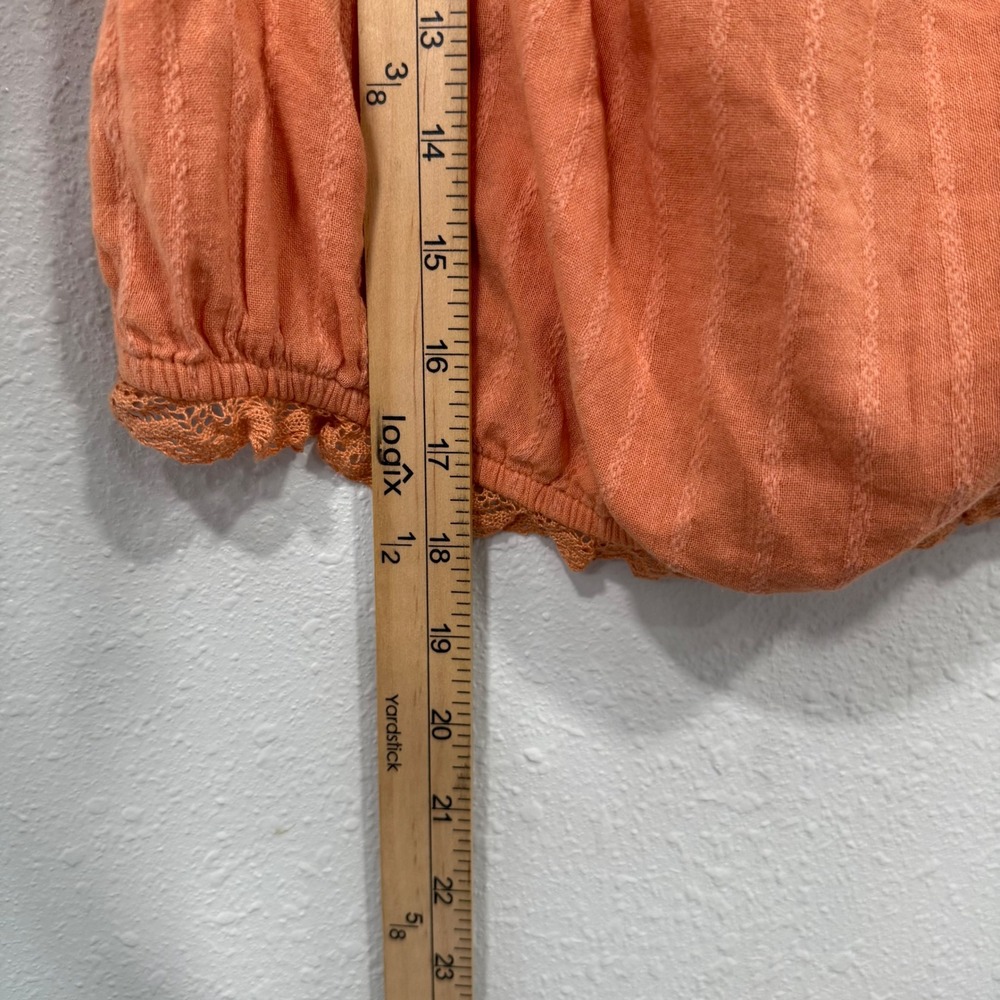 American Eagle Orange Cropped Square Neck Lace Trim Off Shoulder Top M - Picture 6 of 7